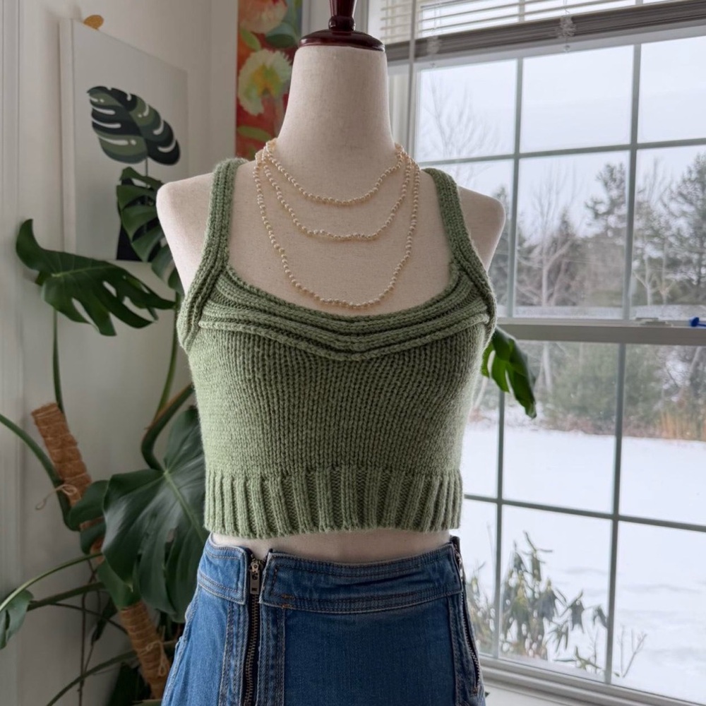 Crescent Olive Knit Crop Top